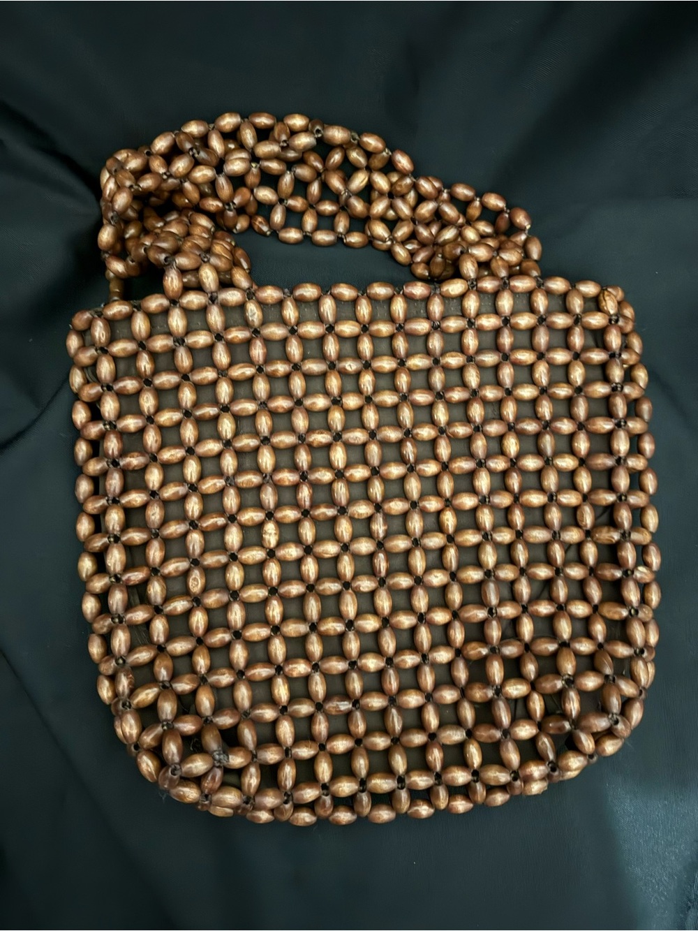 Wood Bead Woven Shoulder Bag in Brown EUC vintage BOHO